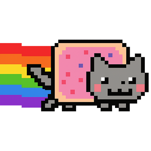 make very well known rainbow cat memes. single character. no writing..
In-Game asset.  2d.  High contrast.  No shadows