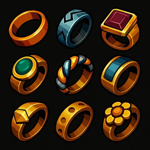 Pack of different rings.
In-Game asset.  High contrast.  No shadows. 3D