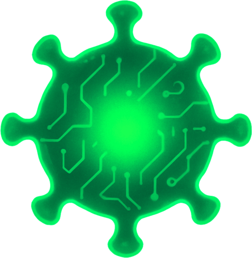 topdown view, simple digital virus blob, glowing green core, minimal circuit-like lines on surface, smooth rounded shape, fits motherboard environment, futuristic style.
In-Game asset.  2d.  High contrast.  No shadows