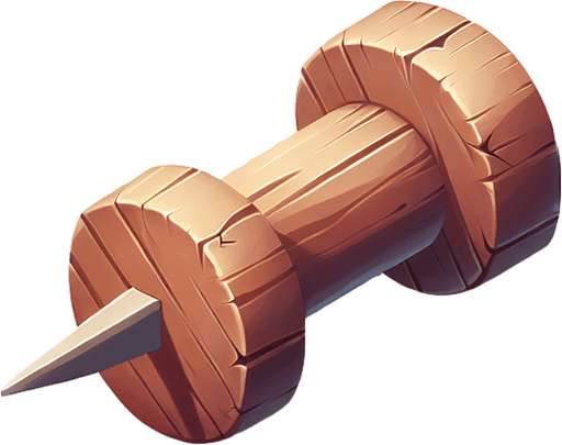 Single Game Texture. In-Game asset. 2d. Blank background. High contrast. No shadows.wooden peg