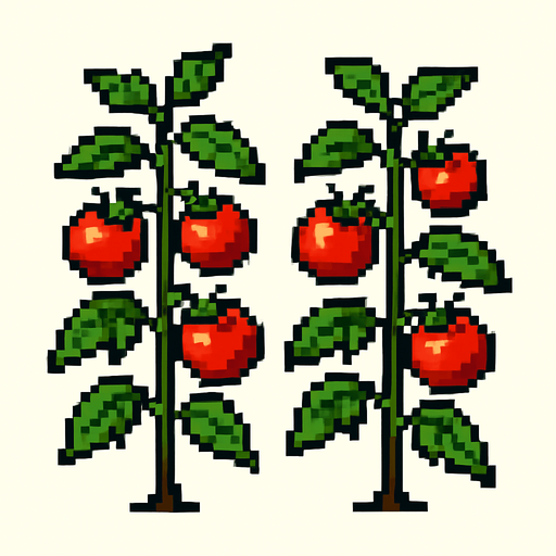 fully grown tomato sprouts.
In-Game asset.  2d.  High contrast.  No shadows. pixel