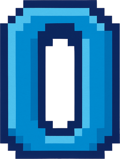 Número 0 azul, pixelart.
In-Game asset.  2d.  High contrast.  No shadows