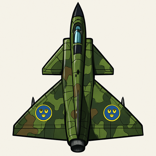 A Saab 37 Viggen fighter jet..
In-Game asset.  2d.  High contrast.  No shadows. Top down view