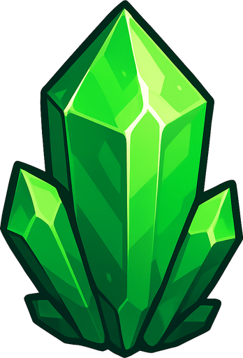 cristal verde de tamaño grande.
In-Game asset.  2d.  High contrast.  No shadows