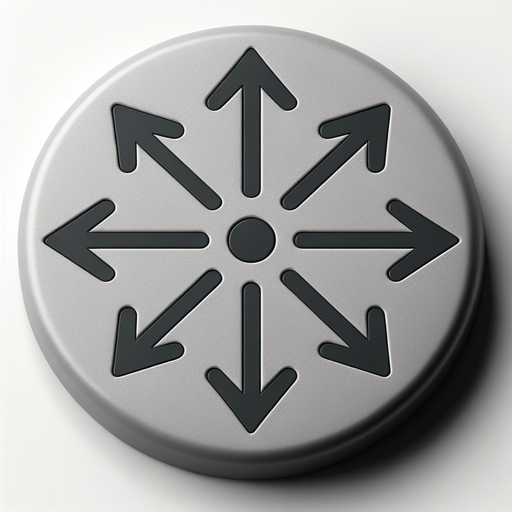 top view of a simple concave gray plalstic button with 4 large black directional arrows printed on it..