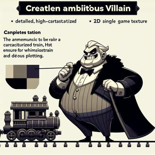 Train like enemy, ambitious villain,  looks like Train cartoonish boss, realistic and detailles.
Single Game Texture.  In-Game asset.  2d.  Blank background.  High contrast.  No shadows