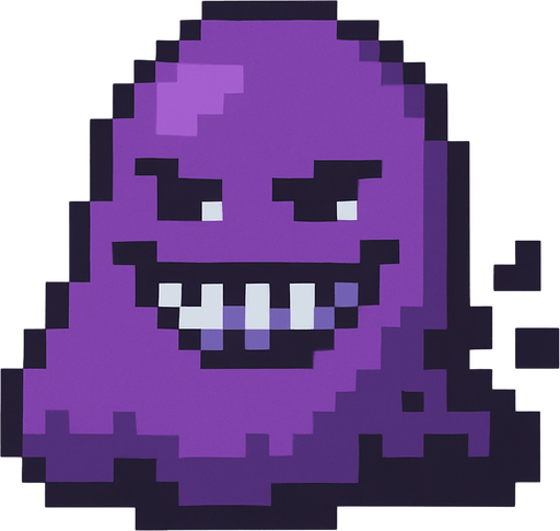 Genera una imagen de un corrupto pixel,  y que no sea terrorífico y que sea morado.
In-Game asset.  2d.  High contrast.  No shadows