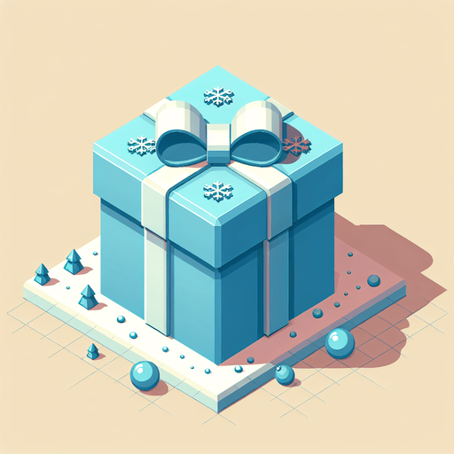 A big light blue decorated christmas gift, isometric view Single Game Texture. In-Game asset. 2d. Blank background. High contrast. No shadows.