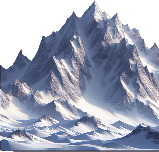 snowy mountains.
Single Game Texture.  In-Game asset.  2d.  Blank background.  High contrast.  No shadows