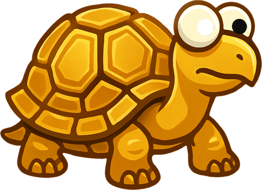 A golden land turtle with googly eyes looking to the right.
In-Game asset.  2d.  High contrast.  No shadows