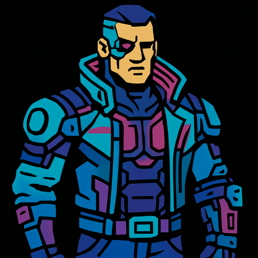 Male Cyber Character.
In-Game asset.  2d.  High contrast.  No shadows