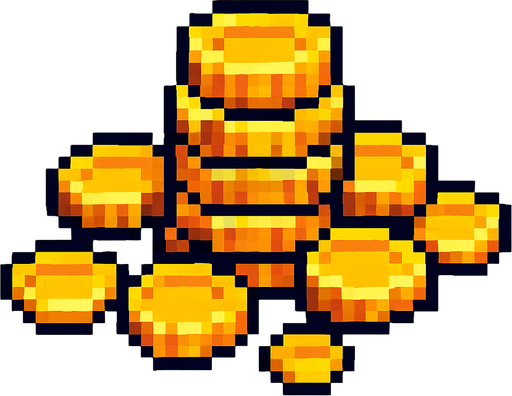 Coin pile pixel.
In-Game asset.  2d.  High contrast.  No shadows
