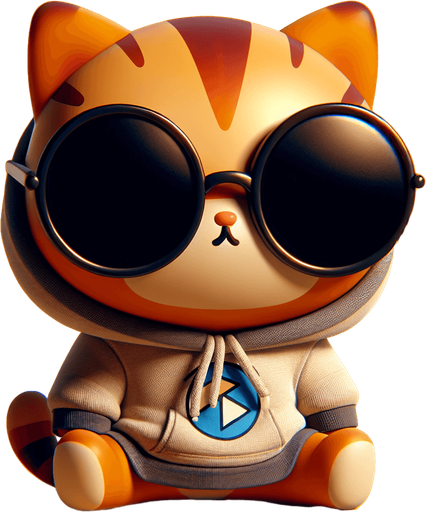 "The character in the image is an adorable, cartoon-style orange tabby cat, marked by its striking stripes. It features a round face, concealed behind oversized, round, dark opaque sunglasses, giving it an air of mystery. The cat's form is delightfully small relative to its head, contributing to its cute, chubby appearance. It wears a simple, light-colored hoodie. Prominently featured on the hoodie is a unique logo: a pair of arrows, with the blue arrow aiming left and the black arrow aiming right. This hoodie, complete with a drawstring, showcases the cat's laid-back style. With its paws out in front, the cat sits in a posture of ease, radiating a sense of peace and satisfaction. The character's playful and whimsical nature makes it not just an ideal mascot but also a captivating character in children's stories.
Single Game Texture. In-Game asset. 2d. Blank background. High contrast. No shadows.