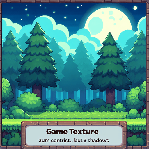 forest background at 3am.
Single Game Texture.  In-Game asset.  2d.  Blank background.  High contrast.  No shadows