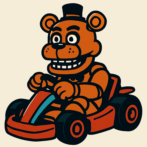 Un oso animatronico en un kart.
In-Game asset.  2d.  High contrast.  No shadows