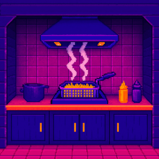 A background image view looking into a fry kitchen.