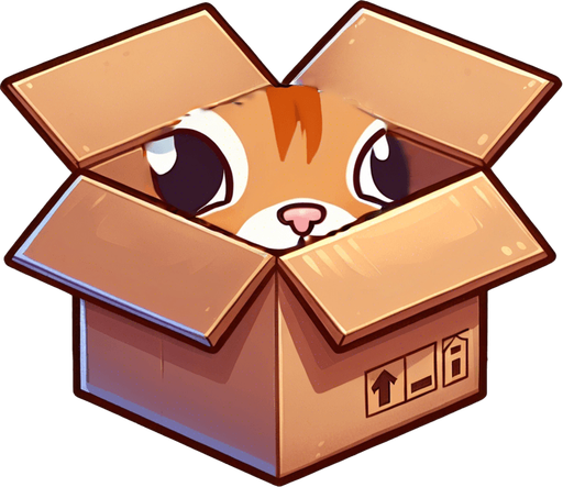 Detail of face head and ears of a cute Chibi ginger cat's looking from the box into the camera. Cheeky, happy.