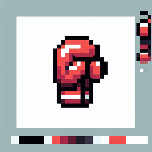 Boxing glove, pixel art
Single Game Texture. In-Game asset. 2d. Blank background. High contrast. No shadows.