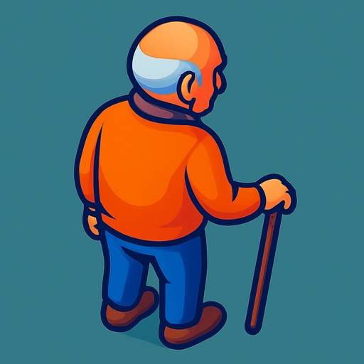 An old man with a cane. No hat.