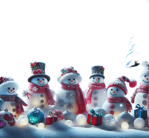 a feeric christmas landscape at night with snow men and snow flakes Background image