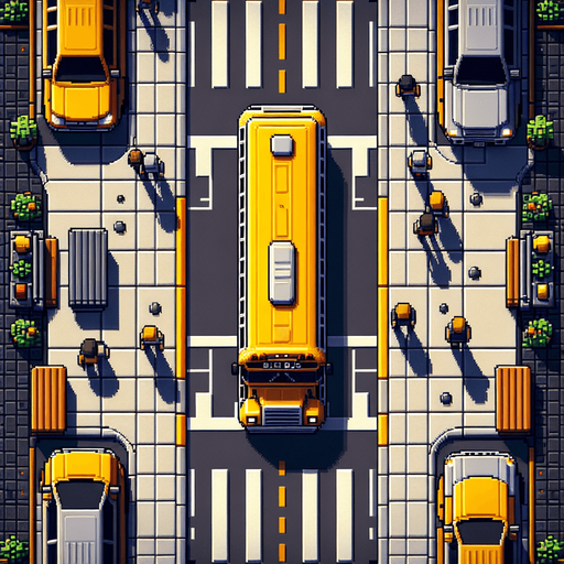 Yellow bus in a top down view.
Single Game Texture.  In-Game asset.  High contrast.  No shadows
