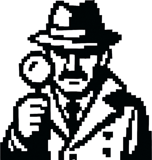 detective.
In-Game asset.  2d.  High contrast.  No shadows. pixel art