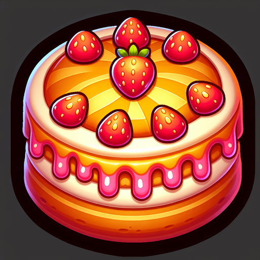 une patisserie (gâteau) simple.
Single Game Texture.  In-Game asset.  2d.  Blank background.  High contrast.  No shadows