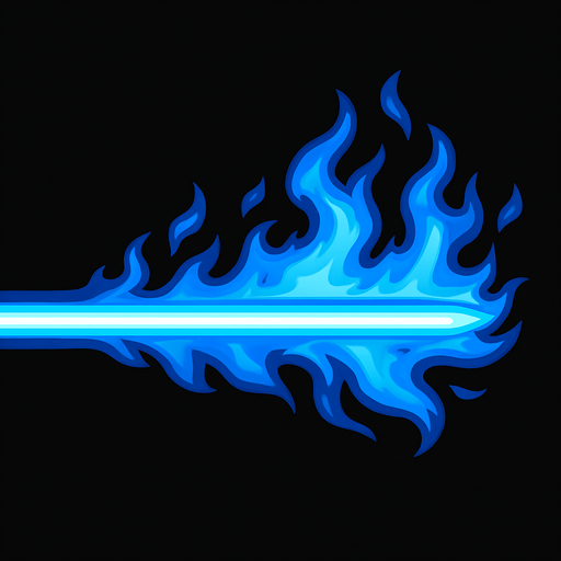 rayo láser azul con fuego azul alrededor.
In-Game asset.  2d.  High contrast.  No shadows