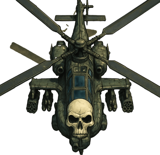 Combat space helicopter skull tip top view.