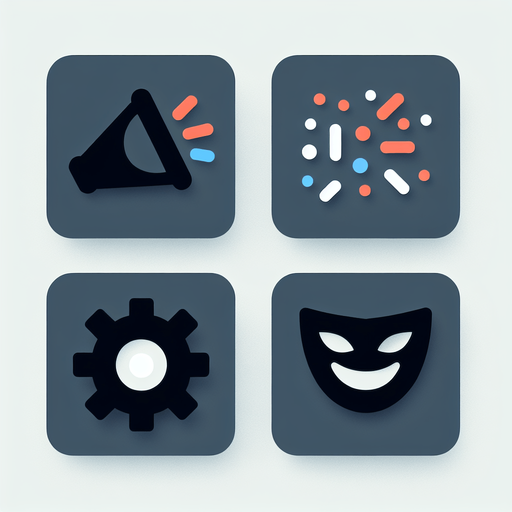 Collection of high definition modern rounded squares buttons.
icons : speaker; confettis;  settings (cog), smilling theater mask
Simple backgrounds. 
Few colours.