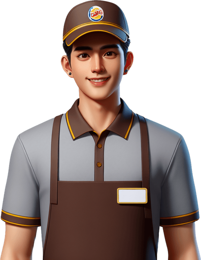 fast food employee.
Single Game Texture.  In-Game asset.  2d.  Blank background.  High contrast.  No shadows