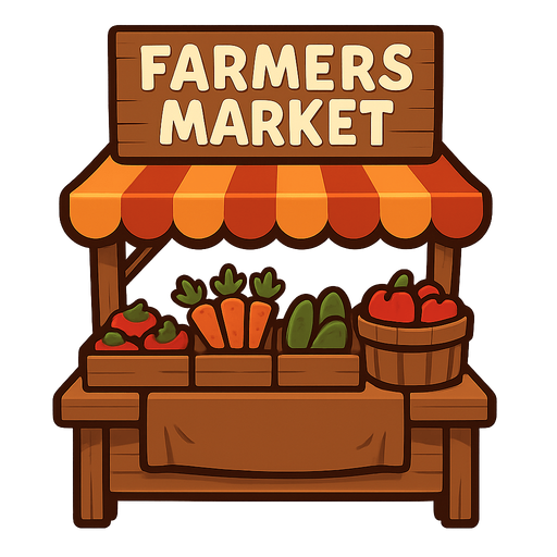 farmers Market stand.
Single Game Texture.  In-Game asset.  2d.  Blank background.  High contrast.  No shadows