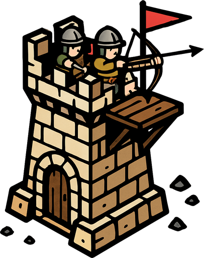 Orta çağ dönemi kule savunma.
In-Game asset.  2d.  High contrast.  No shadows