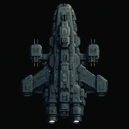 Uzay temalı Savaş Gemisi, gerçekçi, yazısız üstten görünüm. 
In-Game asset.  High contrast.  No shadows