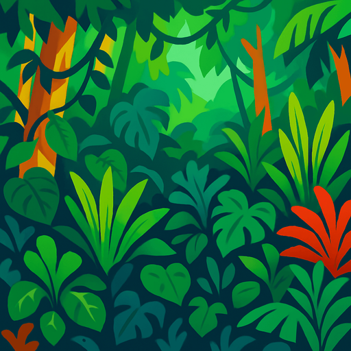 A lush and vibrant jungle.
In-Game asset.  2d.  High contrast.  No shadows