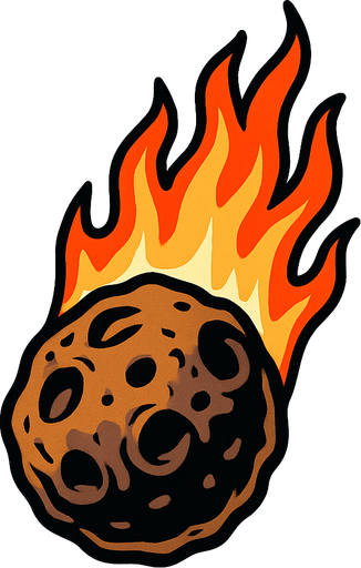 Meteorito llendo hacia abajo con el fuego arriba.
In-Game asset.  2d.  High contrast.  No shadows