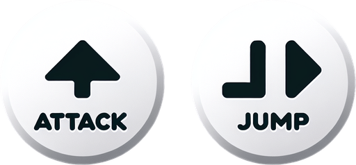 attack and jump buttons, minimalist inspired by noun project. White color..
Single Game Texture.  In-Game asset.  2d.  Blank background.  High contrast.  No shadows