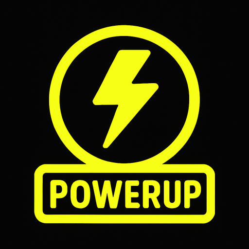 NeonYellow powerup logo.
In-Game asset.  2d.  High contrast.  No shadows