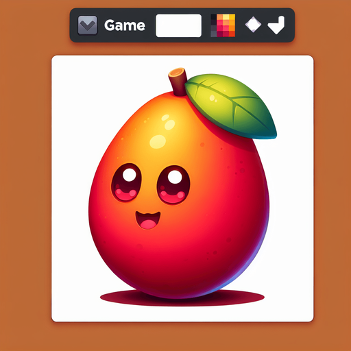 mango fruit  with eye and mouth animation..
Single Game Texture.  In-Game asset.  2d.  Blank background.  High contrast.  No shadows