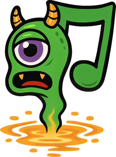 MÜZİK NOTASI ŞEKLİNDE BİR UZAYLI CANAVAR ÇİZ  BU KARAKTER IŞINLANABİİYOR, AYAKSIZ. SİYAH KULLANMA. GÜLMESİN
In-Game asset.  2d.  High contrast.  No shadows