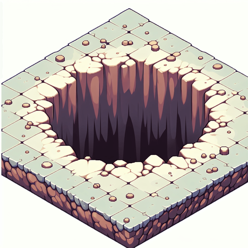 hole in ground.
Single Game Texture. In-Game asset. 2d. Blank background. High contrast. No shadows.