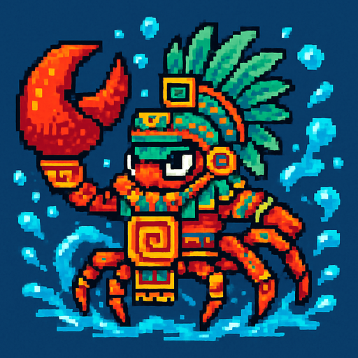Generame un guerrero azteca con patrones, estilo pixelar, además será una Cangrejo violinista, con efectos de AGUA.
In-Game asset.  2d.  High contrast.  No shadows
