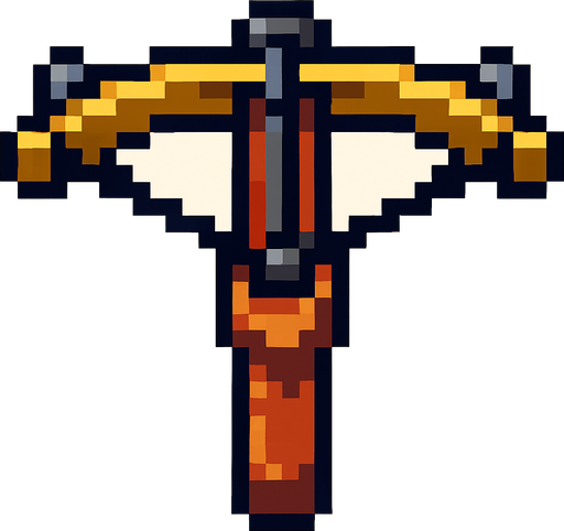 Ballesta vista desde arriba, pixel cartoon..
In-Game asset.  2d.  High contrast.  No shadows