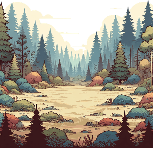 open forest.
Single Game Texture. In-Game asset. 2d. Blank background. High contrast. No shadows.