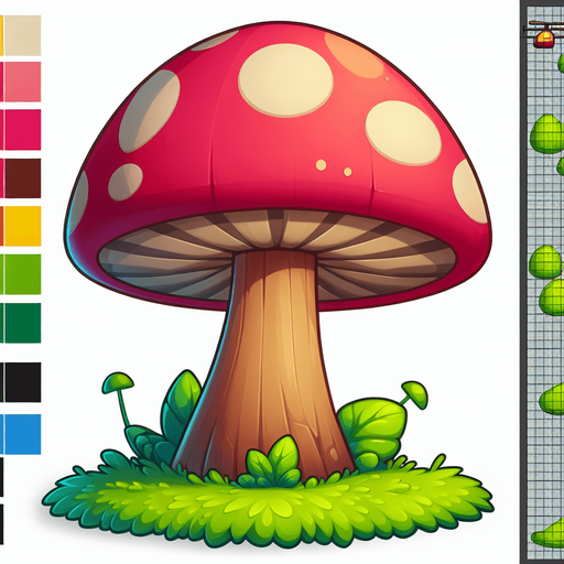 Generate a cartoon-style giant mushroom obstacle for a helicopter game. It should be colorful, exaggerated in size, and fun in appearance, with a thick stem and a big cap. Use soft shadows and vibrant tones..
Single Game Texture.  In-Game asset.  2d.  Blank background.  High contrast.  No shadows