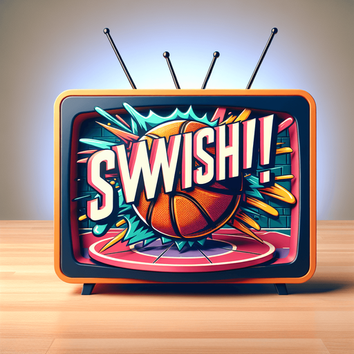 Text announcing 'Swish!'.
Basketball. Text only. Tv style ad.