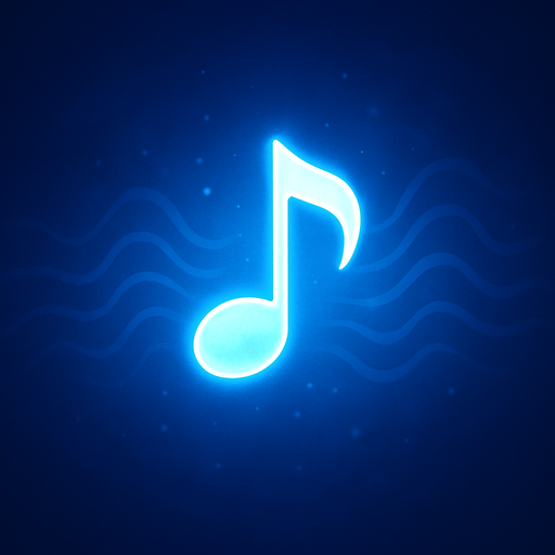 A single glowing blue melody symbol in the center, surrounded by soft blue light, abstract sound waves gently radiating outward, dreamy and minimalistic background, magical atmosphere, high contrast lighting, perfect for a music-themed game, 4K, highly detailed.
In-Game asset.  2d.  High contrast.  No shadows