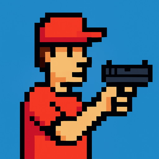 person with glock18 in hand pixel.
In-Game asset.  2d.  High contrast.  No shadows