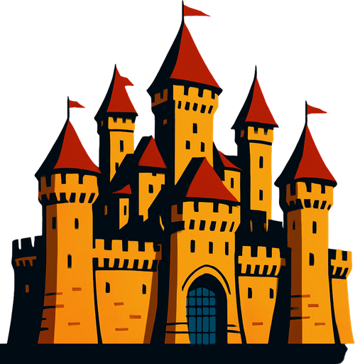 a big castle.
In-Game asset.  2d.  High contrast.  No shadows