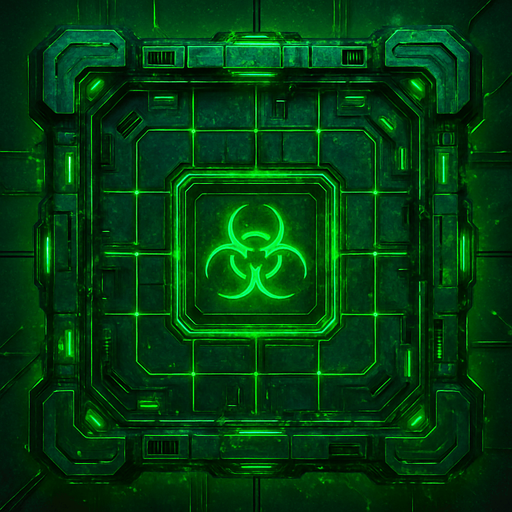 Toxin top square of tower facing the screen to use it as a grid. future. seen from above. Cyberpunk. abstract. HD colors. green color. No Diagonal images.